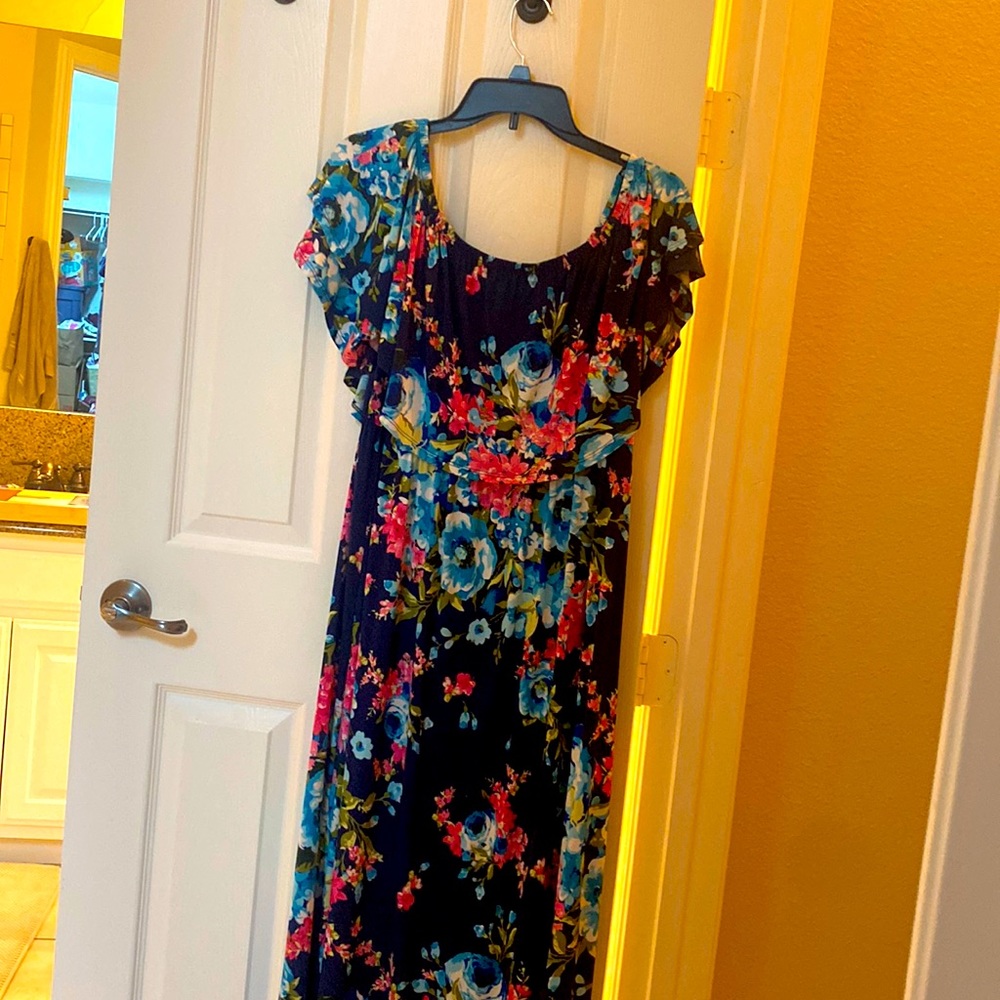 Bellamie plus size navy off shoulders floral dress 2x